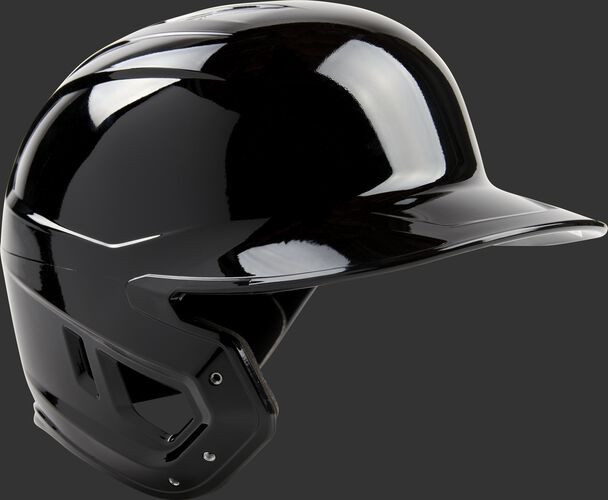 Front angle of a black Mach single ear left handed batting helmet - SKU: MES01A-LHB