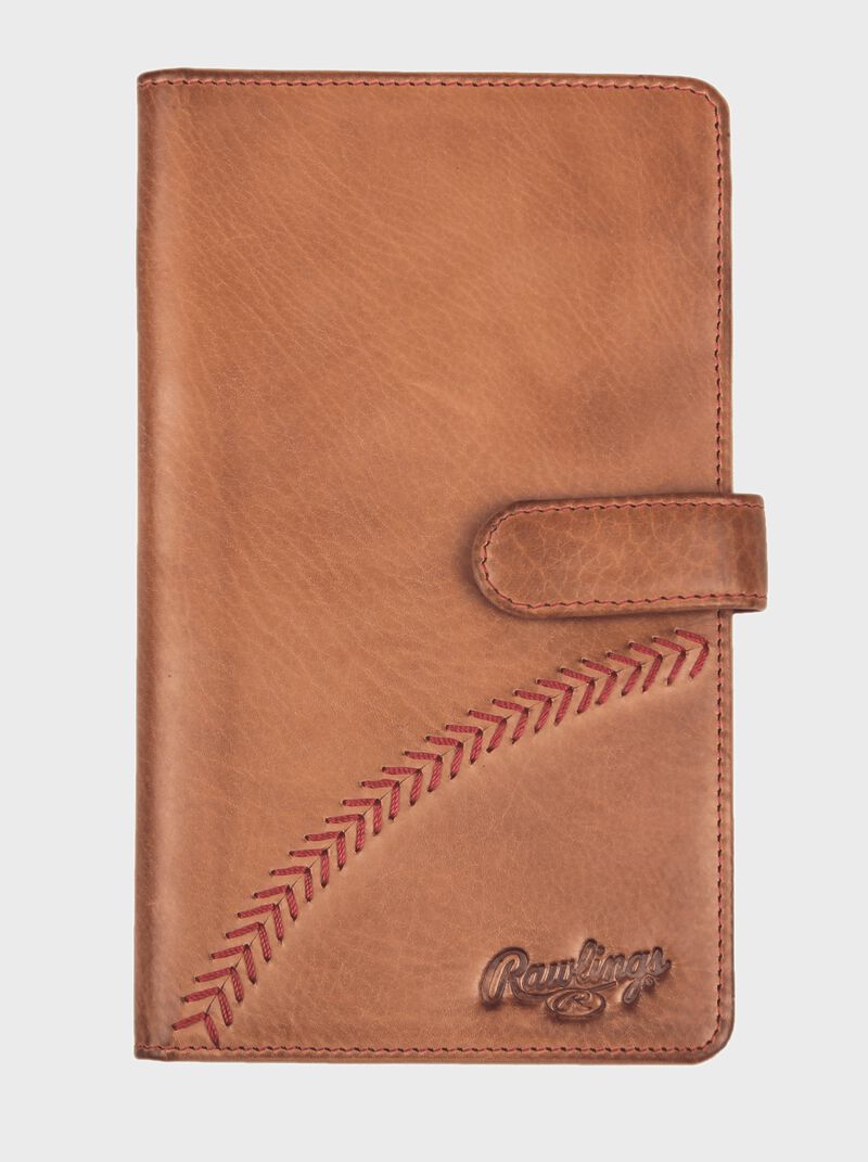 Rawlings Brown Baseball Stitch Passport Wallet With Red Baseball Stitch and Brand Name SKU #RW80001-204