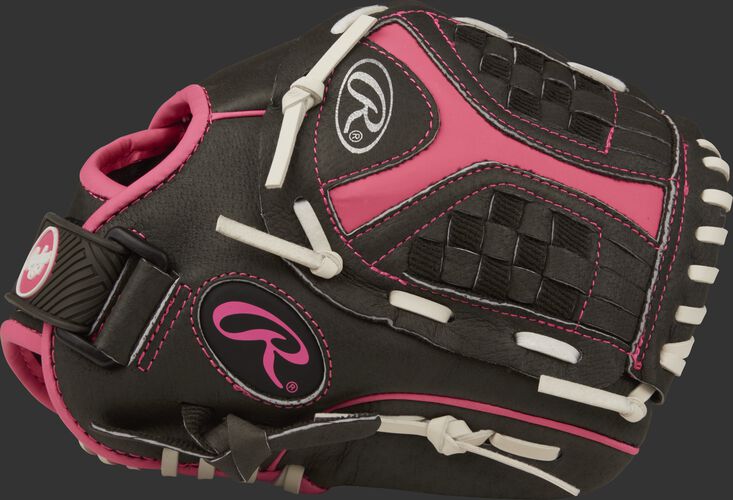 Thumb view of a black ST1050FPP Storm 10.5-inch infield glove with a black/pink Funnel web
