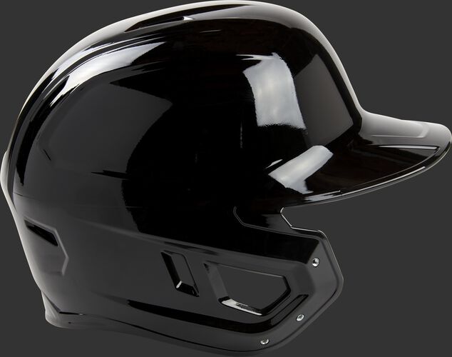 Right side of a black Mach single ear batting helmet with the ear protection for a lefty batter - SKU: MSE01A-LHB