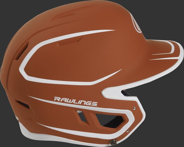 Right side of a two-tone matte orange/white MACH helmet
