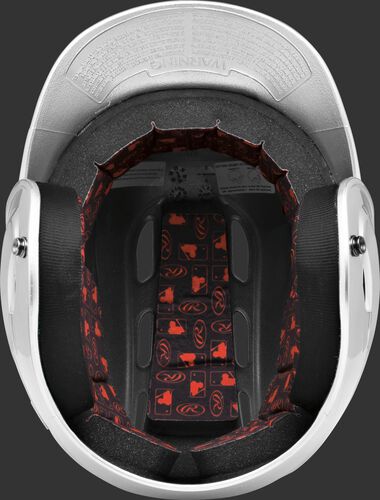 Inside padding of a white R16S senior size Velo batting helmet