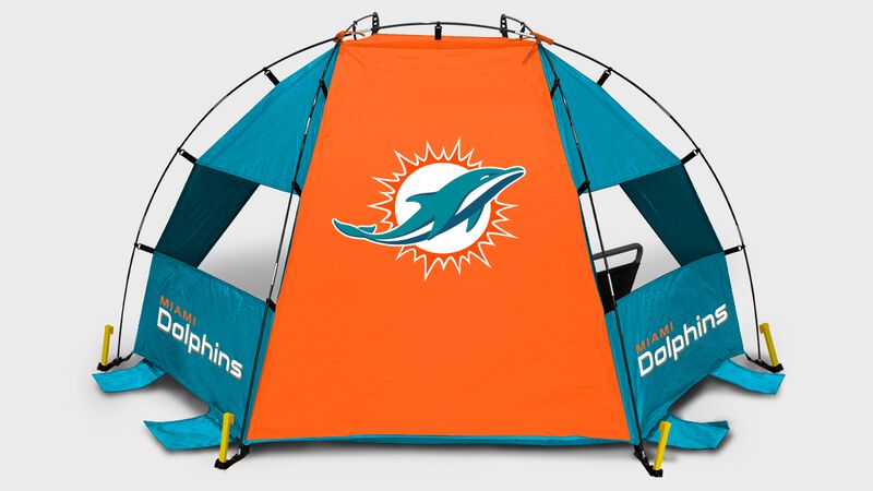 A Miami Dolphins sideline sun shelter
