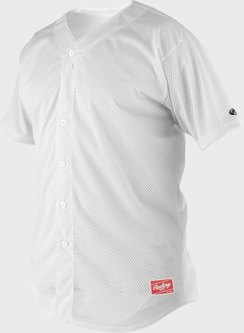 Front of Rawlings White Adult Short Sleeve Jersey - SKU #RBJ167 loading=