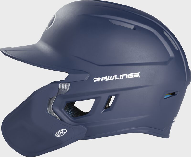Left-side view of Navy Rawlings Mach Carbon Batting Helmet - SKU: MAAR