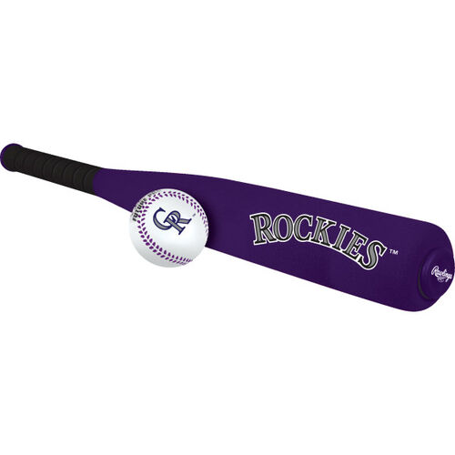 Side of Rawlings Colorado Rockies Foam Bat and Ball Set in Team Colors With Team Name On Front SKU #01860025111