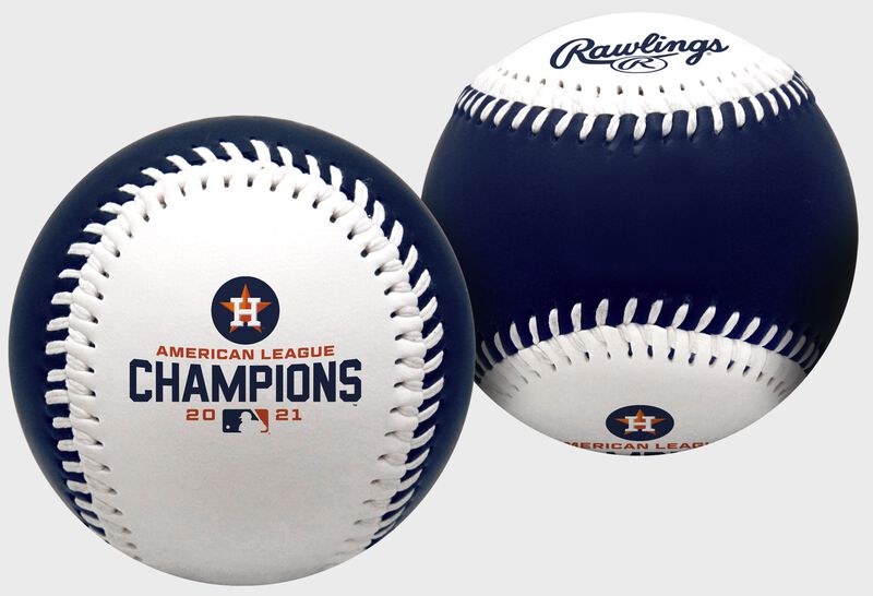 2 views of a 2021 Houston Astros American League Champions replica baseball - SKU: 35010034126