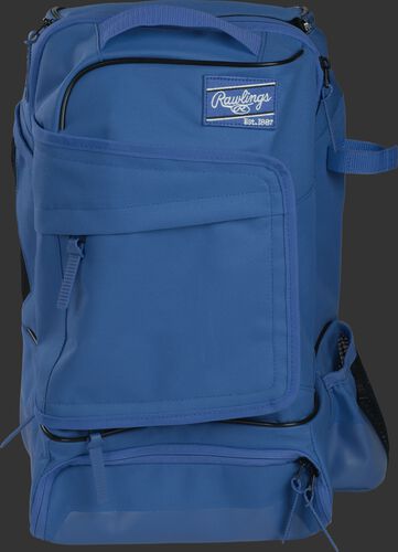 Front of a royal R701 Rawlings training backpack with a locker style front pocket