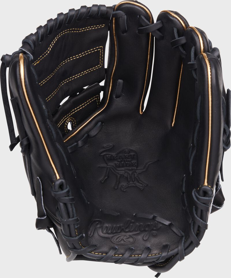 Black palm of a Rawlings Zack Greinke Heart of the Hide glove with black laces - SKU: RSGPRO206-9ZG loading=