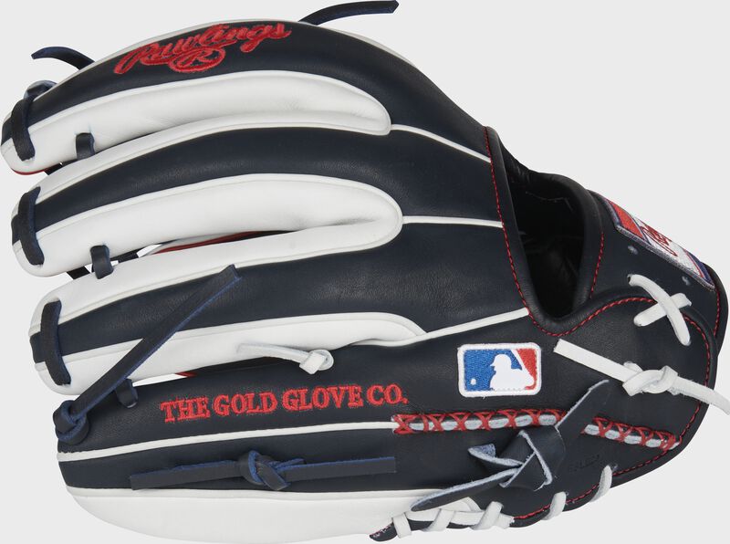 Pinky back view of red, white, and blue Limited Edition Heart of the Hide ColorSync 5.0 11.5-Inch I-Web Glove