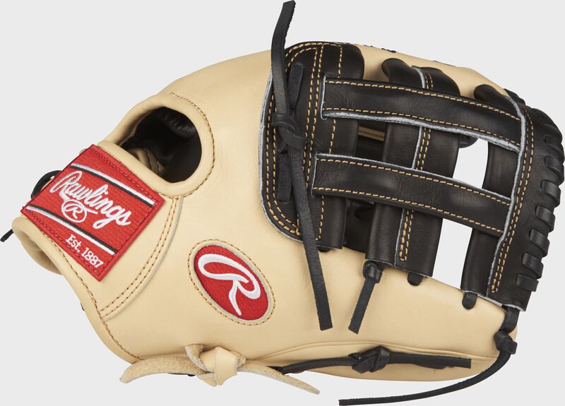 Thumb view of a camel PROS204-6BC Pro Preferred 11.5-inch infield glove with a black H web