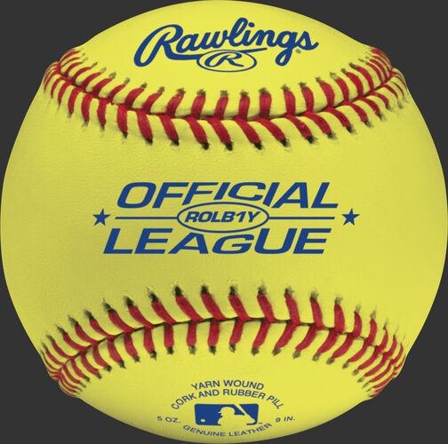 ROLB1Y Yellow Official League youth baseball with a yellow cover and raised seams
