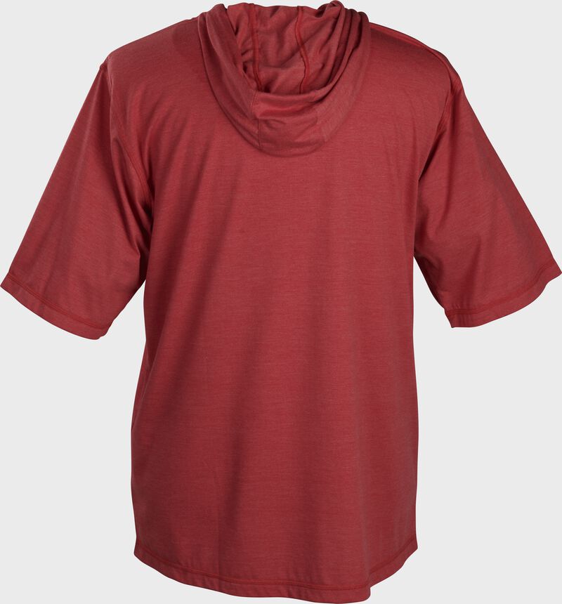 Back of a scarlet Rawlings short sleeve hoodie with a fitted hood - SKU: ACASSH-S
