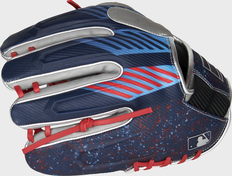 Pinky back view of blue, red, and gray 2022 REV1X 11.5-inch infield glove