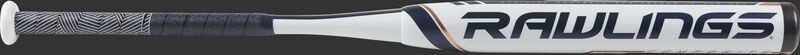 FP9V9 fastpitch Velo bat with a white barrel and navy/rose gold accents