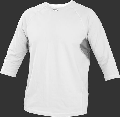 Front of Rawlings White Youth 3-Quarter Length Sleeve Shirt - SKU #YRS34