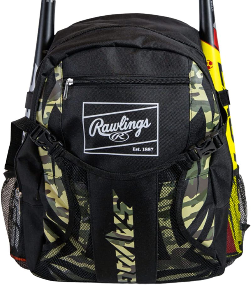 A black/camo Savage youth baseball backpack - SKU: GBTBBK-CAMO