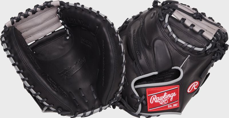 2 images showing the palm & back of a Foundation Series Aaron Judge youth catcher's mitt - SKU: RSGRFCM325B