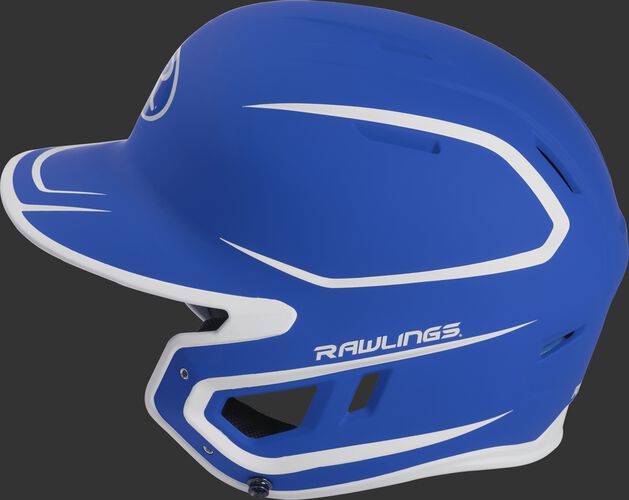 MACH senior Rawlings batting helmet with a two-tone matte royal/white shell