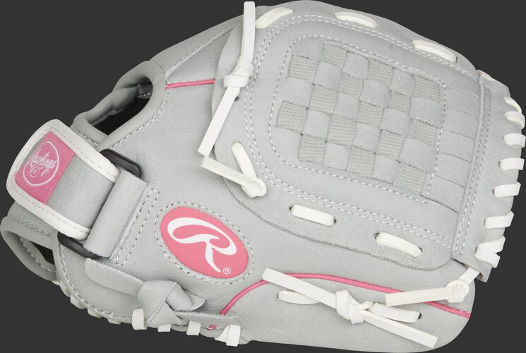 Thumb of a grey SCSB105P Sure Catch Softball 10.5-inch youth infield/pitcher's glove with a grey Basket web