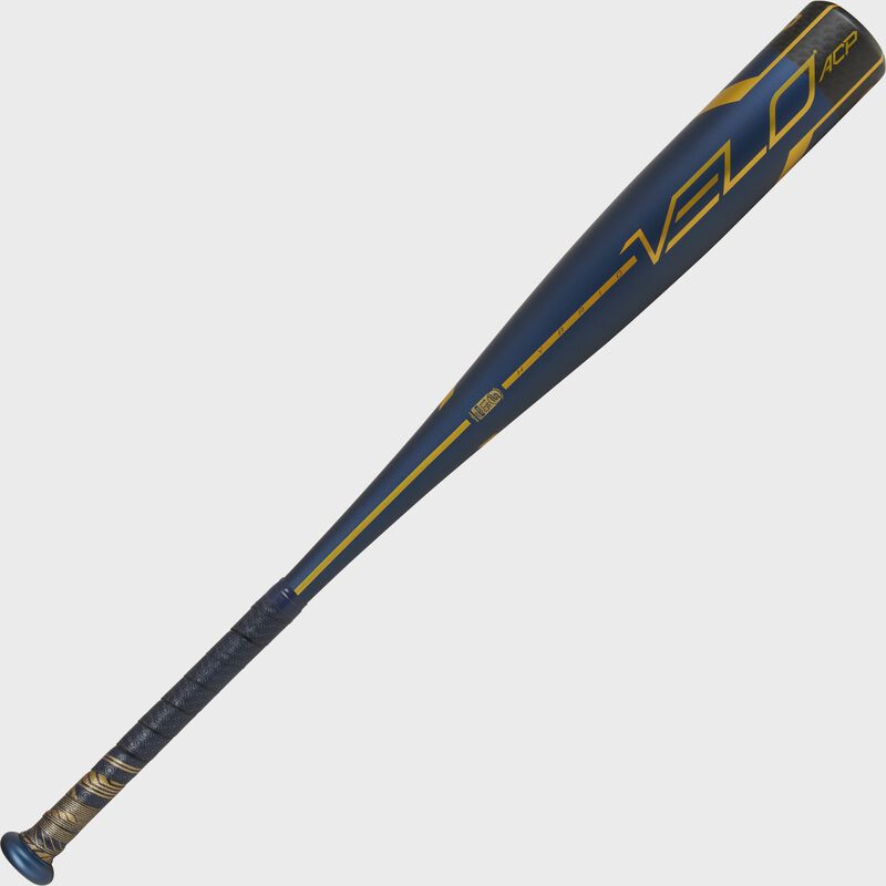 Angled view of a navy Rawlings 2022 Velo ACP USSSA bat - SKU: UT1V10