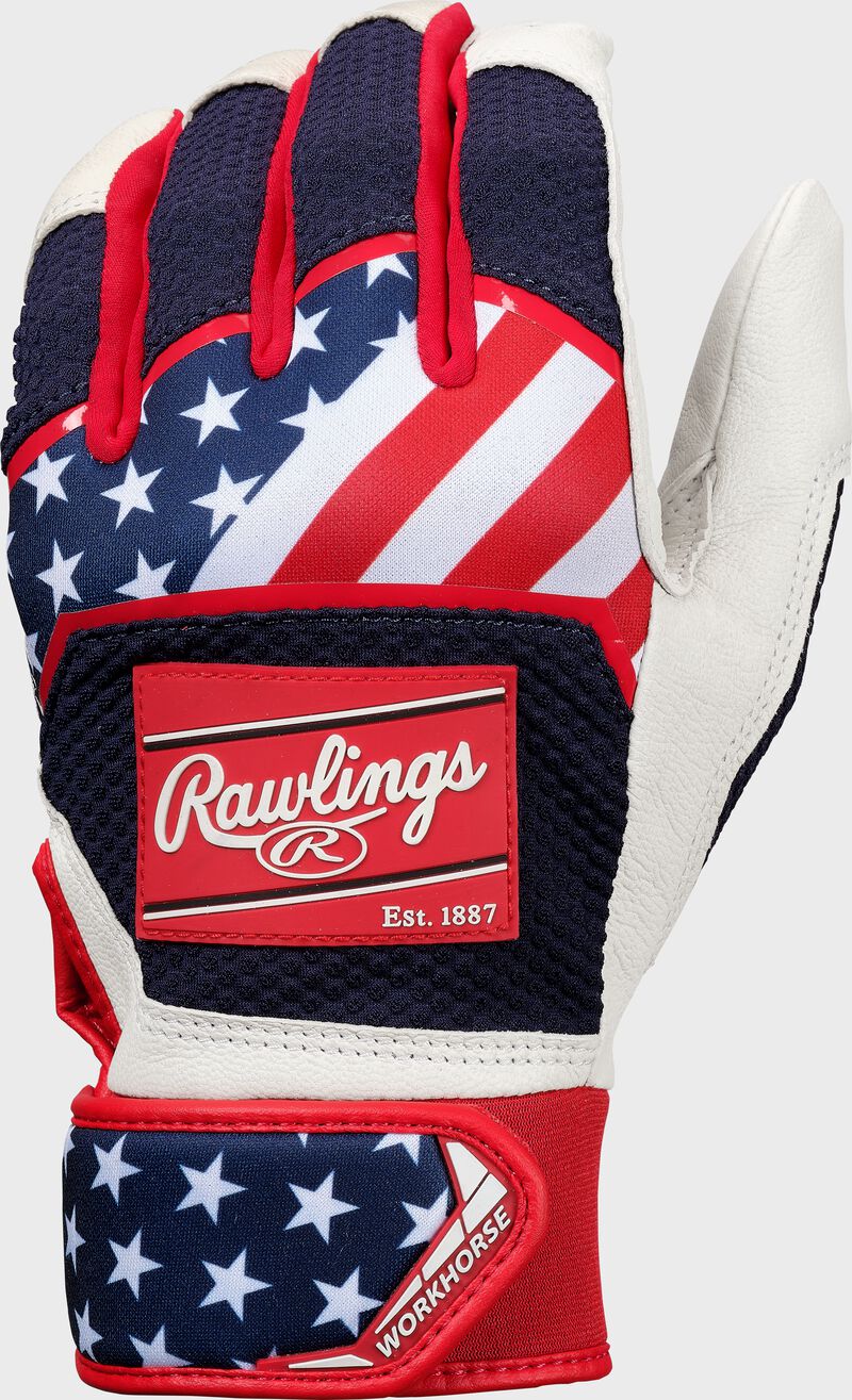 Back of a USA Workhorse batting glove with an American flag design - SKU: WH22BG-US2