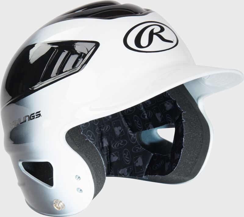 Front right of a black/white youth Coolflo batting helmet - SKU: RCFH