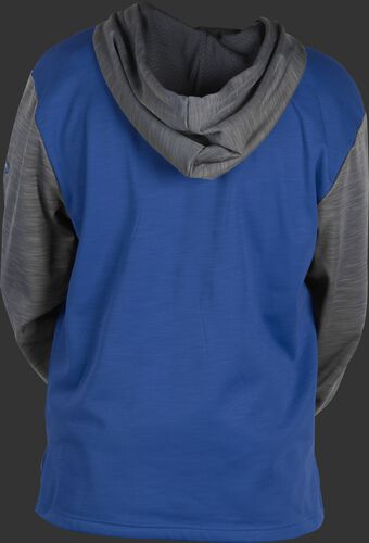 Back of a royal fleece hoodie with gray sleeves and hood - SKU: PFH2PRBB-R/GR