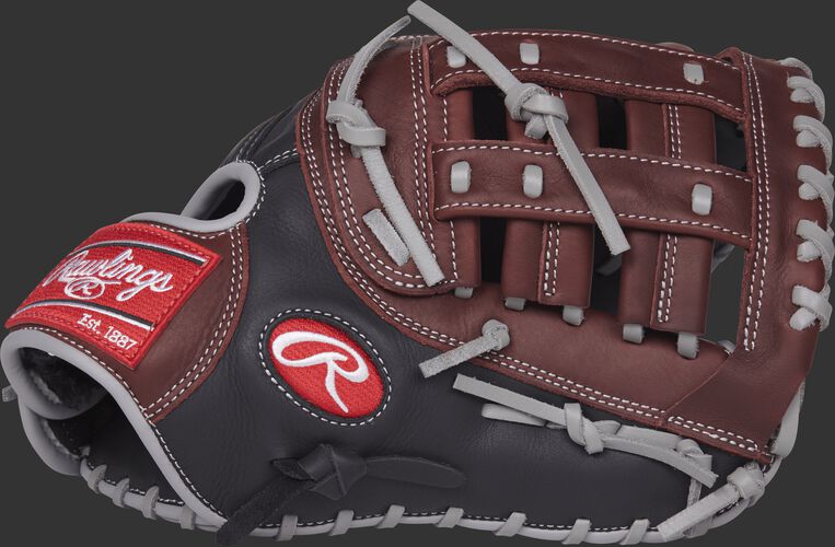 Thumb view of a R9FM18BSG R9 Series 12.5-inch first base mitt with a dark sherry modified pro H web