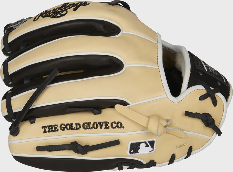 Pinky back view of camel, black, and white 2021 11.5-inch Pro Preferred infield glove