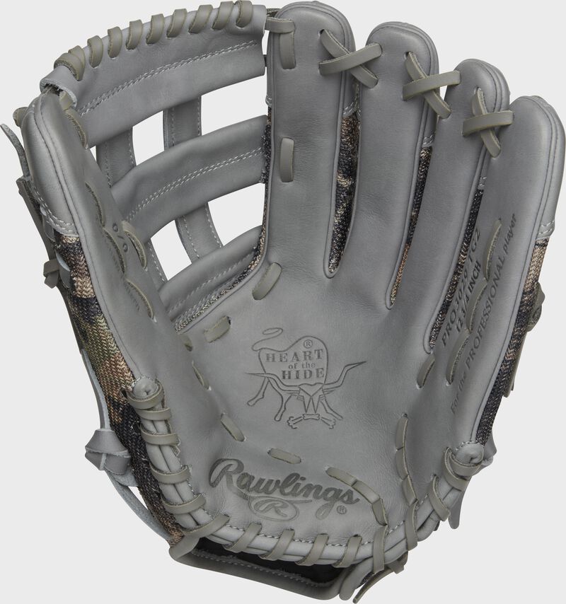Gray palm of a Rawlings Heart of the Hide Trent Grisham glove with gray laces - SKU: RSGPRO3029-TG2