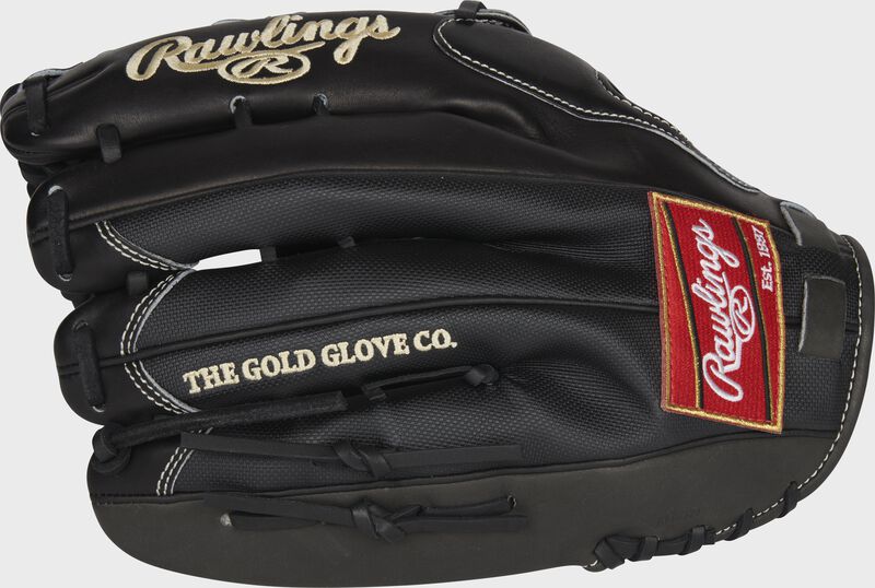 Back of a black Pro Preferred Speed Shell outfield glove with a red Rawlings patch - SKU: PROS27HFSSPRO