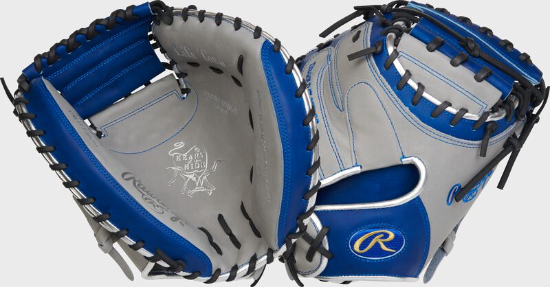 2 images showing the back and front of a gray HOH R2G 33" catcher's mitt - SKU: RSGPRORCM33GR