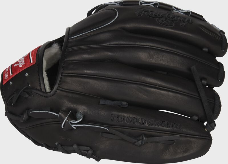 Black back of a Rawlings Pro Preferred 12.5-Inch infield/pitcher's glove - SKU: PRO504-3KBPRO-RH