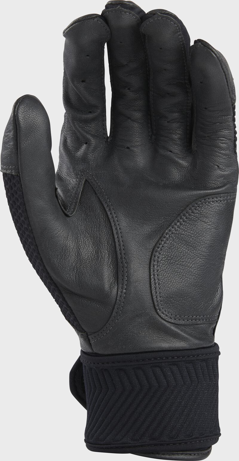 Black palm of a black Rawlings Workhorse compression strap batting glove - SKU: WH2CBG-B image number null