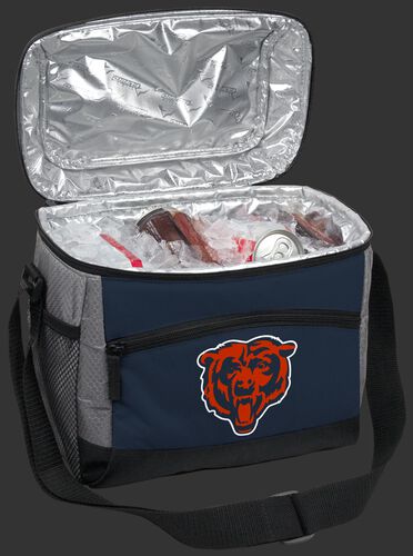 An open Chicago Bears 12 can cooler filled with ice and drinks - SKU: 10111062111