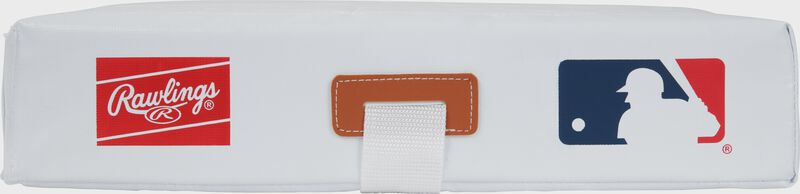 Front of a white Rawlings quilted base with the Rawlings patch on the left and MLB logo on the right - SKU: RSQB