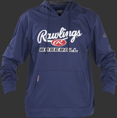 Front of Rawlings Navy/White Youth long Sleeve Hoodie - SKU #YPFHPRBB-GR-88