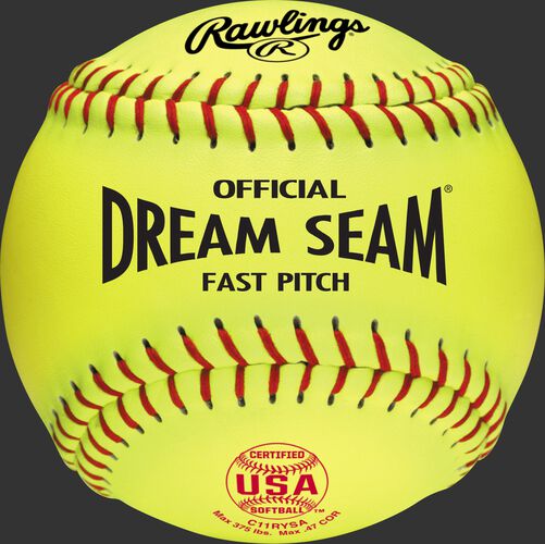 A USA NFHS official 11" softball with red stitching and red USA softball stamp - SKU: C11RYSA