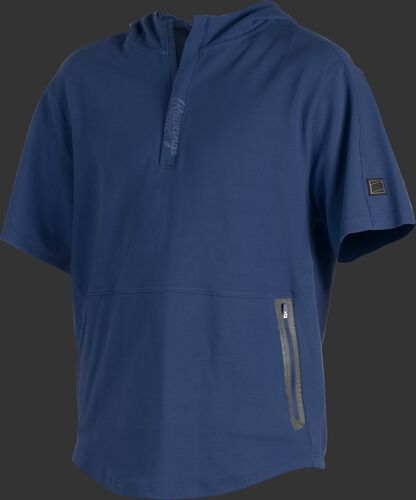 A navy Gold Collection short sleeve hoodie with a 1/4 zip and gray welded zipper pockets - SKU: GCJJ-N