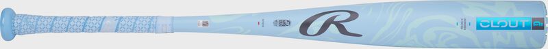 Side image of a blue USSSA Clout -10 bat with the "R" logo above the handle