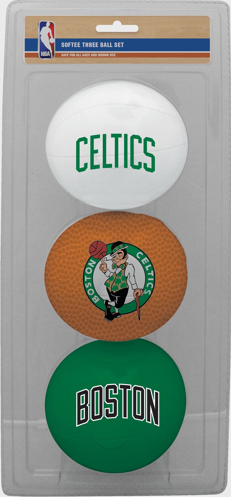 Rawlings White, Brow, and Green NBA Boston Celtics Three-Point Softee Basketball Set With Team Logo SKU #03524193114