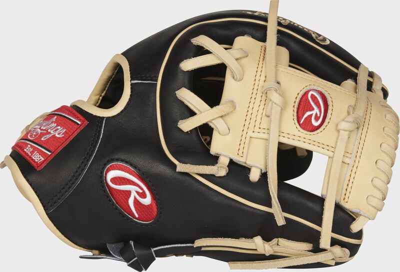Thumb view of a Rawlings PROR314-2BC R2G 11.5-inch infield glove with a camel I web