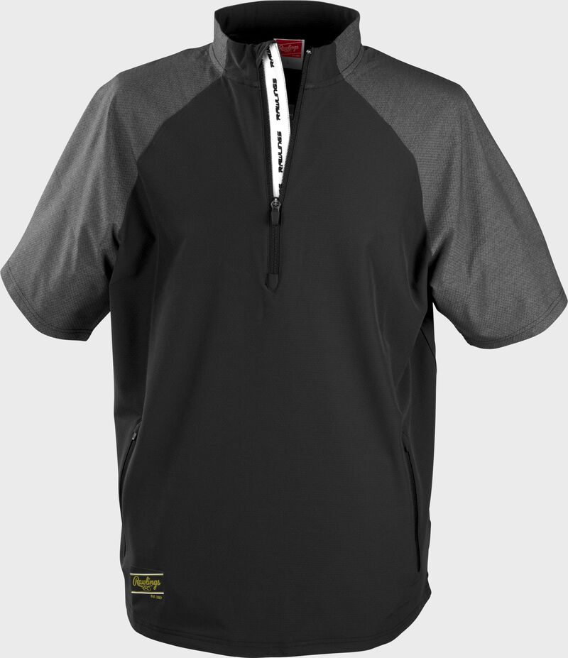 Front of a black Rawlings ColorSync short sleeve cage jacket - SKU: CSSSJ2-B
