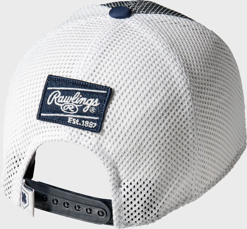 White snapback back of a Black Clover Turn Two cap with a blue Rawlings patch - SKU: BCR3TT0081 loading=