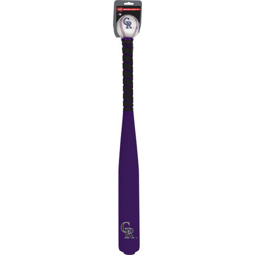 Front of Rawlings Colorado Rockies Foam Bat and Ball Set in Team Colors With Team Name and Logo On Front SKU #01860024111