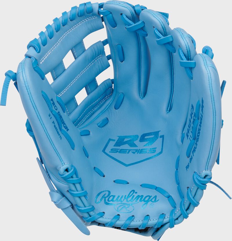 Palm of a Columbia blue R9 Series 11.75-Inch Infield Glove loading=