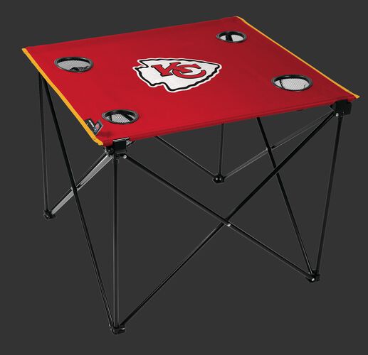 Rawlings Red NFL Kansas City Chiefs Deluxe Tailgate Table With Four Cup Holders and Team Logo Printed In The Middle SKU #00701071111
