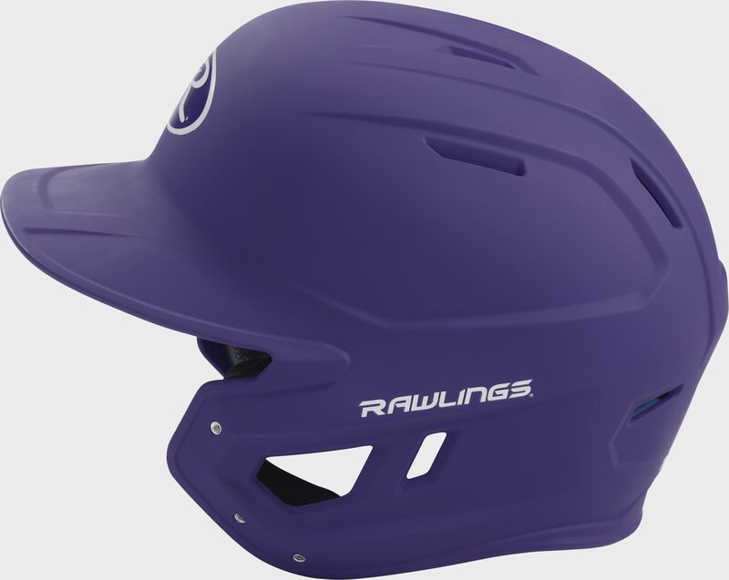 MACH Rawlings batting helmet with a one-tone matte purple shell loading=
