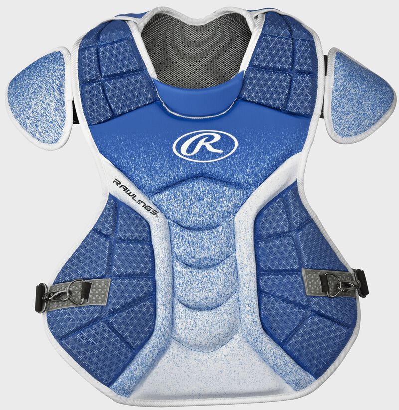 A royal/white CPVEL Velo series adult chest protector